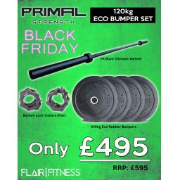 Primal Strength 120kg eco bumper set on black friday deal available from Flair Fitness, Ireland